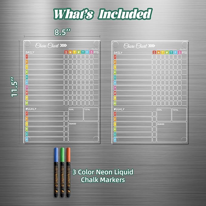 Clear Non-Magnetic Dry Erase Chore Chart - 11.5"x8.5" Behavior Responsibility Chore Board for Kids, Teenagers and Adults - Sticks to Wall, Glass, Door, Any Smooth Surfaces