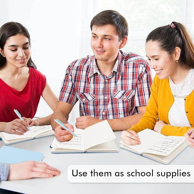 feela 18 Pack Journal Notebook for Work, Business Notebook Bulk Hardcover Lined Writing Journal with Pen Holder for Men Women Note Taking, with 18 Black Pens, 120 GSM, 5.1”x8.3”, A5, Light Blue