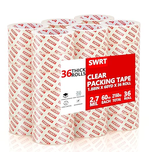 SWRT 2.7Mil Thick Ultra Clear Packing Tape, 36 Rolls Heavy Duty Packaging Tape for Shipping Packaging Moving Mailing, Thicker Sealing Tape-1.88" x 60 Yards Per Roll, 2160 Total Yards