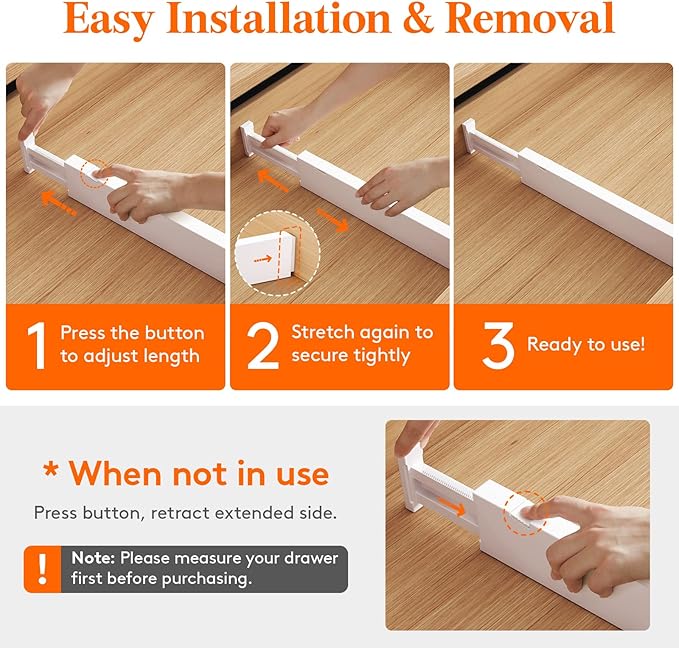 Lifewit 4 Pack Kitchen Drawer Dividers 2.36" High, 11"-17" Adjustable Drawer Organizer for Utensils/Clothes/Makeup, Plastic Expandable Separators in Dresser/Bedroom/Bathroom/Office Storage