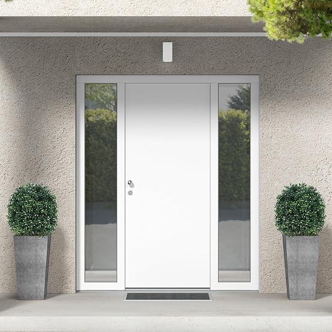 Goplus 21.5’’ Artificial Boxwood Topiary Ball Tree, Set of 2 Faux Potted Plants Artificial Shrubs Bushes with 343 White Fruits, Fake Evergreen Artificial Topiary for Home Front Porch Decor