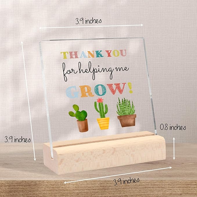 Teacher Appreciation Gifts, Teacher Gifts from Students Thank You Teacher Graduation Party Gifts, Thank You for Helping Me Grow Clear Desk Decorative Sign with Wooden Stand