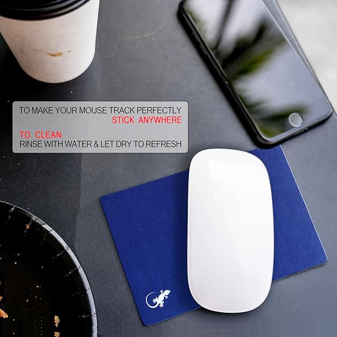 Mouse Pad Adhesive Bottom - Sticks to Any Surface - Portable - Webcam Covers and Screen Cleaner Included (2 Pack - Blue and Navy)