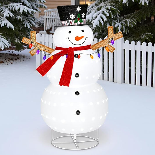 5ft Lighted Pop-up Snowman Outdoor Christmas Lawn Decor, 60" Large 3D Snowman Holiday Decoration with White 200 LEDs for Lawn, Yard, Garden