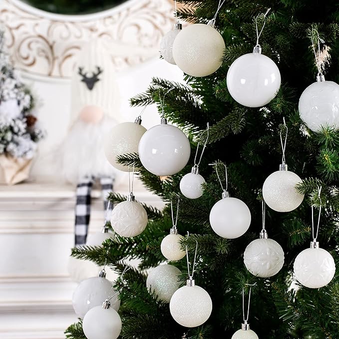 Christmas Ornaments for Xmas Trees,White Shatterproof Christmas Ball Ornaments