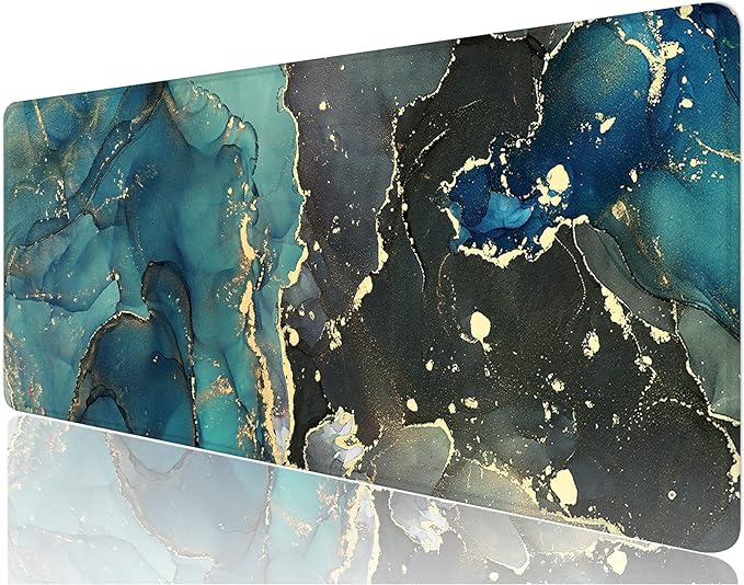 Desk Mat, 32" x 12" XXL Extended Large Gaming Mouse Pad, Desktop Decor Desk Pad, Cute Men Women Office Supplies and Accessories, XL Mouse Mat for Laptop & Keyboard, Teal Marble