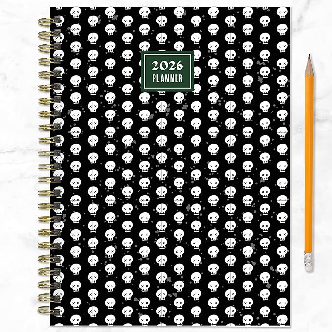 TF Publishing 2026 Skulls & Spells Medium Weekly Monthly Planner with 12-Month Calendar Grid, Goals and Task Trackers - Weekly Schedule Planner with Notes Section and Stickers - 6.5in x 8in