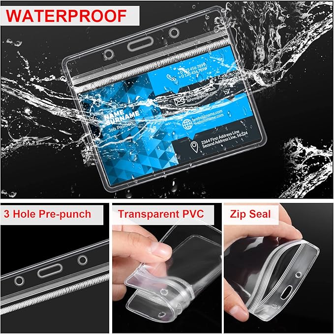 Marspark 50 Sets Clear Name Tags with Lanyard, Lanyards for ID Badges Reusable Strap with ID Holder Plastic Name Badges for Adults Business School Church Conference (Red)