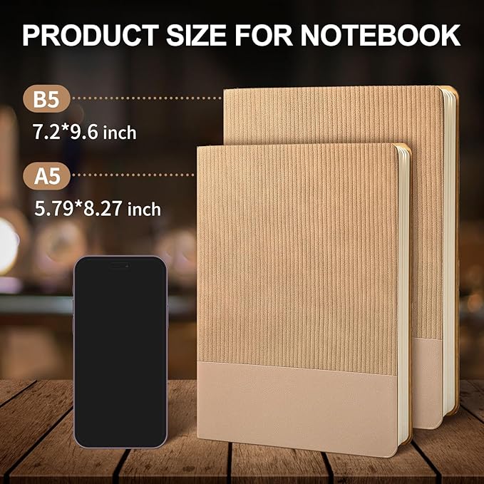 Lined Journal Notebook for Work College Ruled Note Book 5.79"x8.27"A5 PU Leather Daily Journaling 216 Pages for Women Men Writing Home School Supplies Business (Khaki)