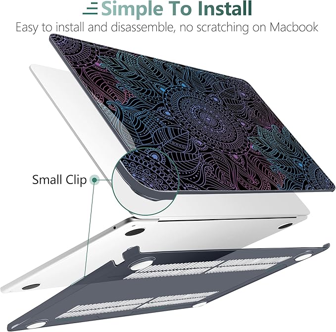 DONGKE Compatible with M4 MacBook Air 15 inch Case 2025 2024 2023 A3241 A3114 A2941 M3 M2 Liquid Retina Display Touch ID, Plastic Hard Case & Keyboard Skin & Screen Protector - Mandala