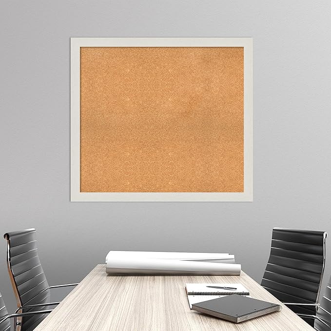 Amanti Art Natural Cork Board for Wall, 35x39 Vision Board with White Frame, X-Large Corkboard Office Decor for Home Organization, Country Rustic Corkboard Pinboard to Display Items for Home
