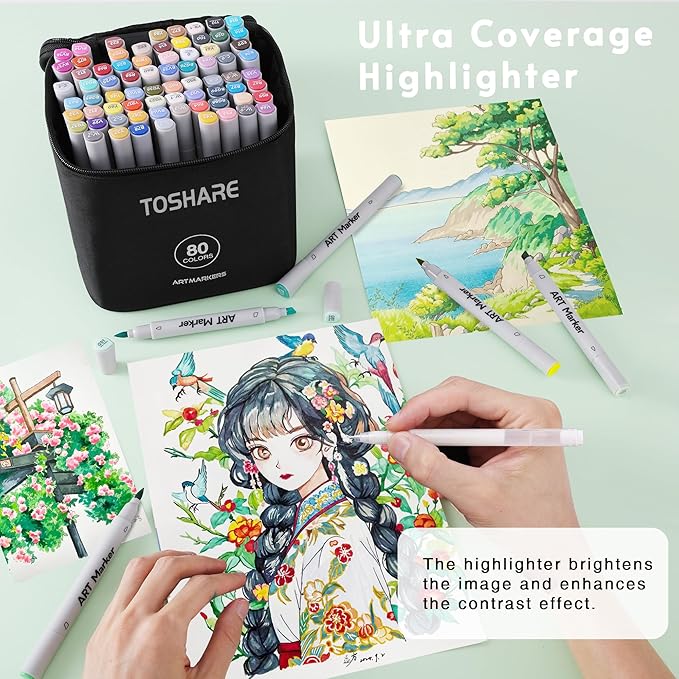 80 Colors Alcohol Markers Set - Double Tip Art Markers Alcohol Based Marker Brush&Chisel Nib Blender Art Pens Permanent Sketch Marker for Kids Adults Coloring and Artist Illustration