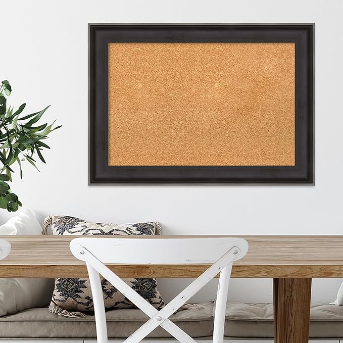 Amanti Art Natural Cork Board for Wall, 20x28 Vision Board with Black Wood Frame, Medium Corkboard Office Decor for Home Organization, Casual Corkboard Pinboard to Display Items for Home Organization