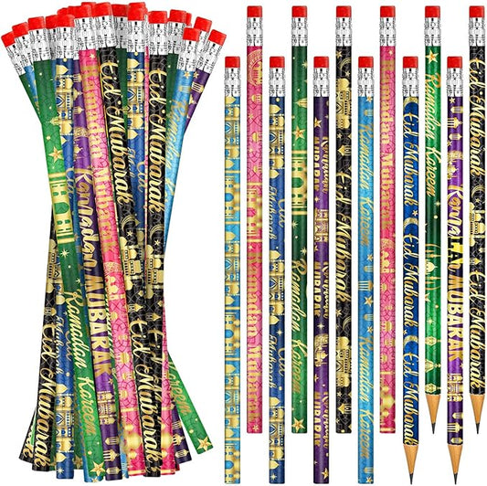 200 PCS Ramadan Pencils Eid Mubarak Wood Pencils with Eraser Ramadan Mubarak Party Favors Gifts Stationery Pencil Bulk for School Classroom Office Giveaways Prizes Islamic Party Favors Supplies