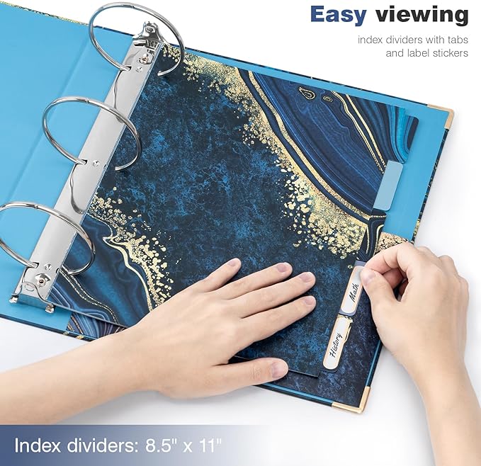 Ospelelf 3 Ring Binder for Letter Size Paper with 5 Tab Dividers, 3 Inch Ring, 4.4 Inch Spine, Blue Large Binder with Clip for School and Office Supplies