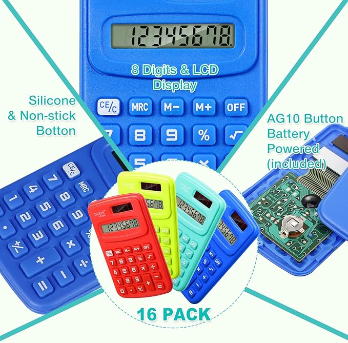 Yunsailing 48 Pcs Pocket Calculators Bulk Mini 8 Digit Handheld Calculator Small Basic Standard Calculator for Students Kids Teachers School Desktop Home Office, 3 Designs