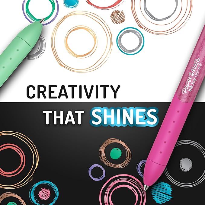 Paper Mate InkJoy Gel Pens, Metallic, Retractable, Medium Point (0.8mm), Glittery Assorted Colors, 10 Count - Perfect for Writing, Doodling, Bullet Journaling, Glitter, Sparkle, Writing Fun