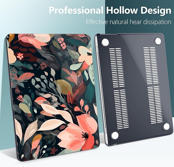 DONGKE Compatible with M4 MacBook Air 15 inch Case 2025 2024 2023 A3241 A3114 A2941 M3 M2 Liquid Retina Display Touch ID, Plastic Hard Case & Keyboard Skin & Screen Protector - Painted Florals