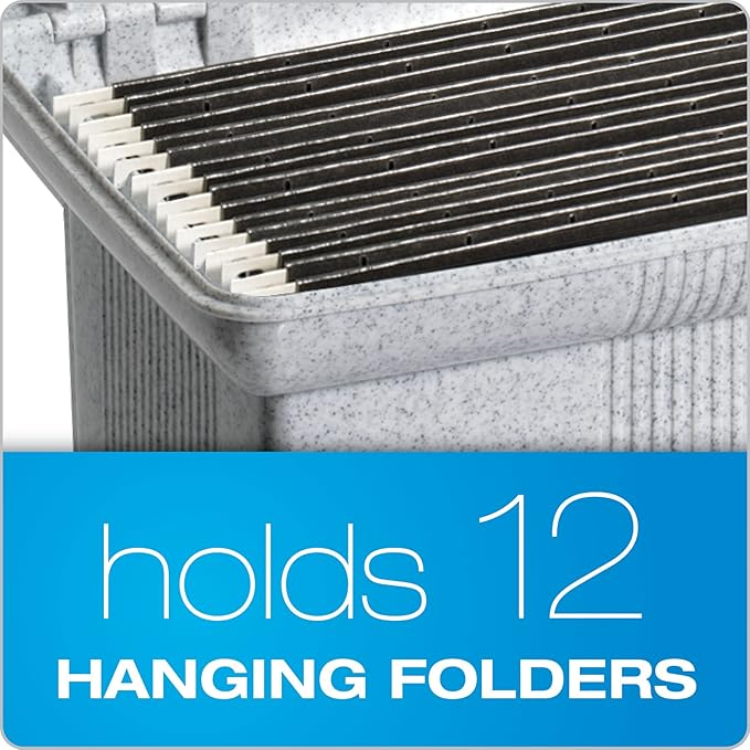 Pendaflex Portable File Box with File Rails, Hinged Lid with Double Latch Closure, Granite, 3 Black Letter Size Hanging Folders Included (41737AMZ)