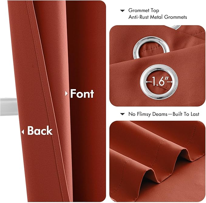 MIULEE Burnt Orange Blackout Curtains - Thermal Insulated Noise Reduction Room Darkening Drapes for Bedroom Living Room Kitchen Terracotta Rust Fall Decor, Grommet Top, 40 x 54 Inches Long, 2 Panels