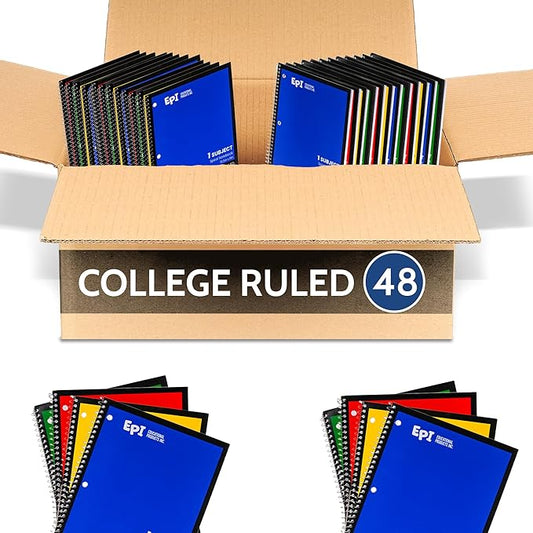 EPI Spiral Notebook | 1 Subject - College Ruled - 70 Sheets, Durable Spiral Binding | 10.5 x 8 in | Classroom Supplies | School, Office, Note Taking, Journaling - 48 Pack