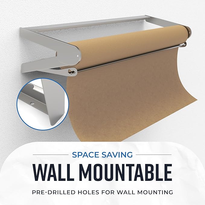 Bryco Goods 36 Inch Paper Roll Dispenser and Cutter, Wall Mountable & Non-Slip Tabletop, Heavy-Duty Steel Frame – Kraft, Butcher, Freezer, Wrapping Paper Holder – for Home, Office, Craft Projects