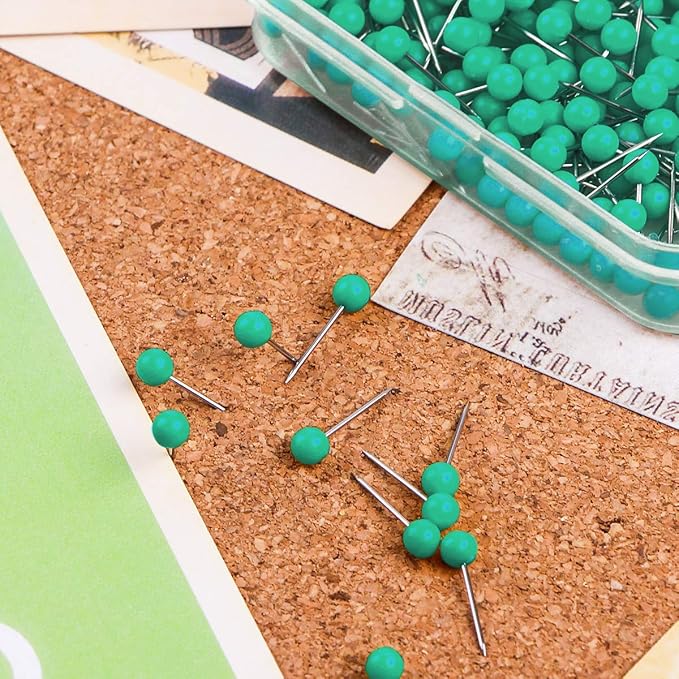 Map Tacks 1/8-Inch Assorted Color Beads Head Map Marking Push Pins,500-count (Green)
