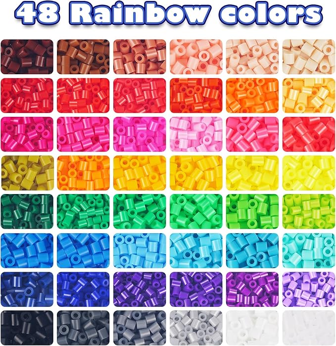 FUNZBO 31000 5mm Fuse Beads Kit - 48 Colors, Christmas Homeschool Arts and Crafts Supplies for Kids, Toys Set, Art Decorations for Room, Christmas Toys Gifts for Girls and Boys Age 5+