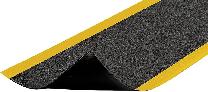 Notrax 411 Sof-Tred™ 4' x 60' x 9/16" Anti Fatigue Mat, Enhanced Slip Resistance with Beveled Edges and Pebbled Surface, Ideal for Industrial and Commercial Workplaces, Black/Yellow, 411R0448BY