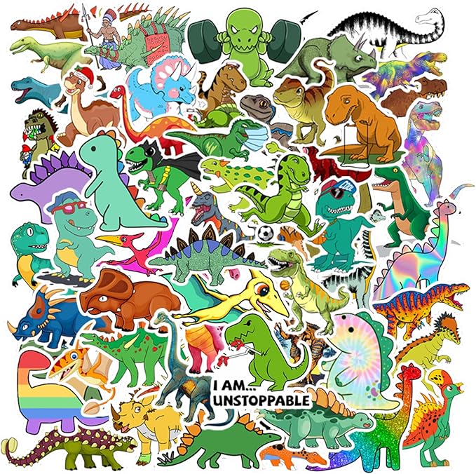 100PCS Dinosaur Stickers, Cute Waterproof Cartoon Stickers for Kids, Teaching Rewards, Dino Party Favourites, Stocking Stuffers for Kids Boys Girls Toddlers Teens