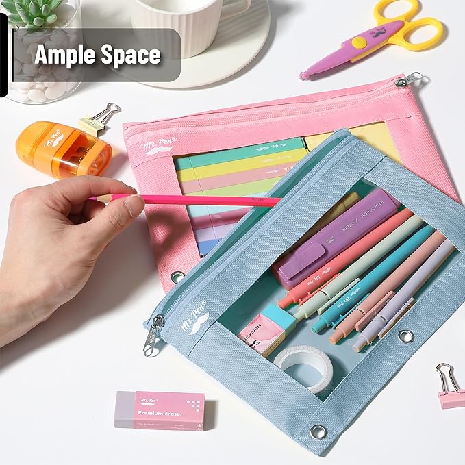 Mr. Pen- Pencil Pouch, 2 Pack, Blue and Pink Pencil Pouches, Pencil Pouch for 3 Ring Binder Pencil Pouch, Pencil Cases, Flat Pencil Case for Binder Pouch, Zipper Pencil Pouch, 3 Ring Binder Pouch