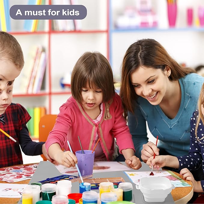 AWOKE Silicone Painting Mat - 20"X16" Silicone Art Craft Mat with 1 Water Cup for Kids -12 Color Dividers - 2 Paint Dividers (Grey)