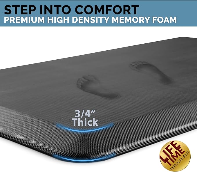 ComfiLife Anti Fatigue Floor Mat – 3/4 Inch Thick Kitchen Mats for Floor, Standing Desk Mat, Kitchen Rug – Comfort at Home, Office – Durable – Stain Resistant – Non-Slip Bottom (24" x 70", Black)