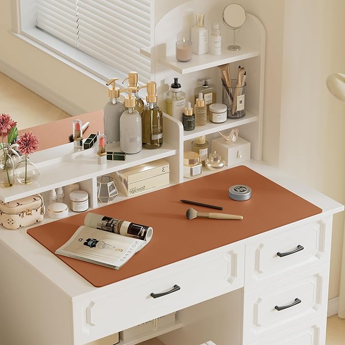 Aothia Faux Leather Desk Mat – Large Mouse Pad, Non-Slip PU Leather Blotter, Waterproof Writing Surface for Office and Home (Brown, 47.2" x 23.6")