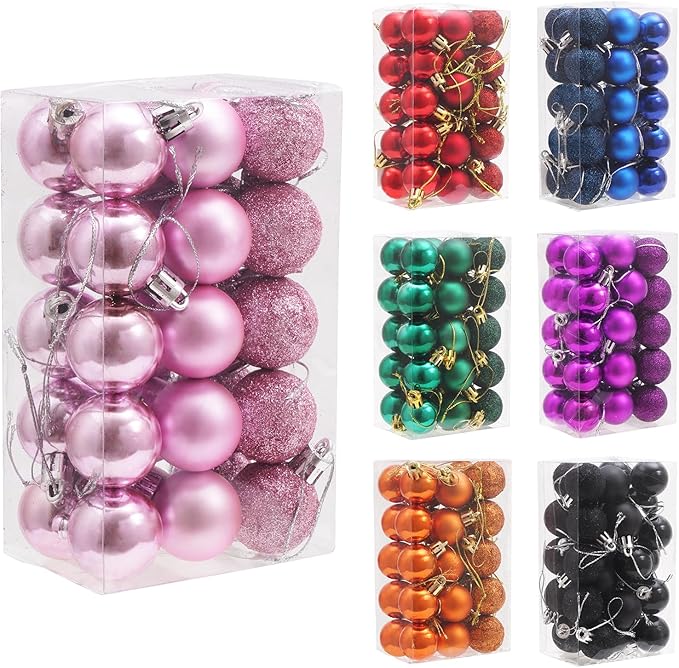 30ct Christmas Ball Ornaments, 1.18" Shatterproof Tree Decorations, Perfect Hanging Ball for Indoor/Outdoor Holiday Party Decor (Pink)