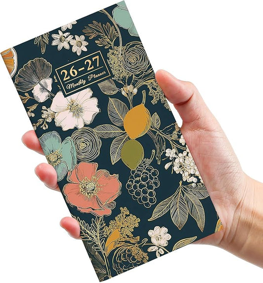 Pocket Calendar 2026-2027 for Purse, Two Year Monthly Planner Pocket Size, Jan 2026 to Dec 2027 Monthly Planner Small Size (6.5" x 3.5") - Citrus Bloom