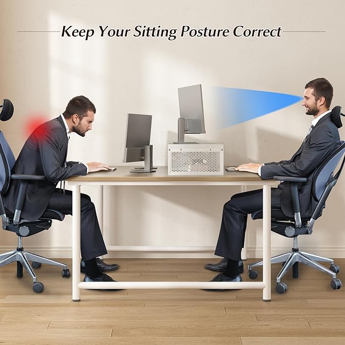 EnHomee 55.2" Computer Monitor Stand, Desk Shelf for Top of Desk for 3 * 23" Monitors/Laptop Computer/PC/Printers, TV Riser for 65 60 55 Inch TV for Bedroom Home Office, White