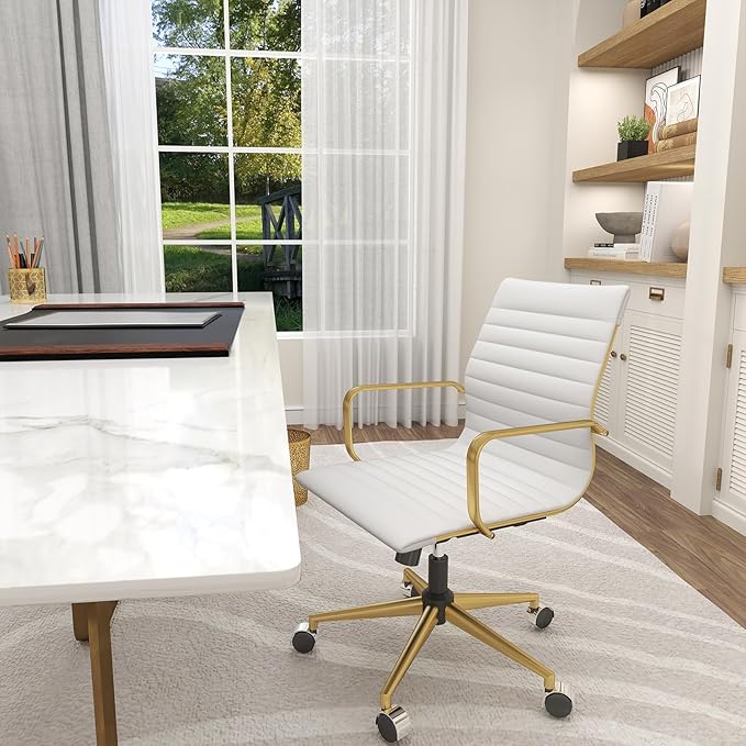 Chair, Desk Computer Chair ，with Armrests ，Ergonomic Office Chair for Home and Office, 17.32 x 22.83 x 35.43 inches, Multiple Colors (Gold White)