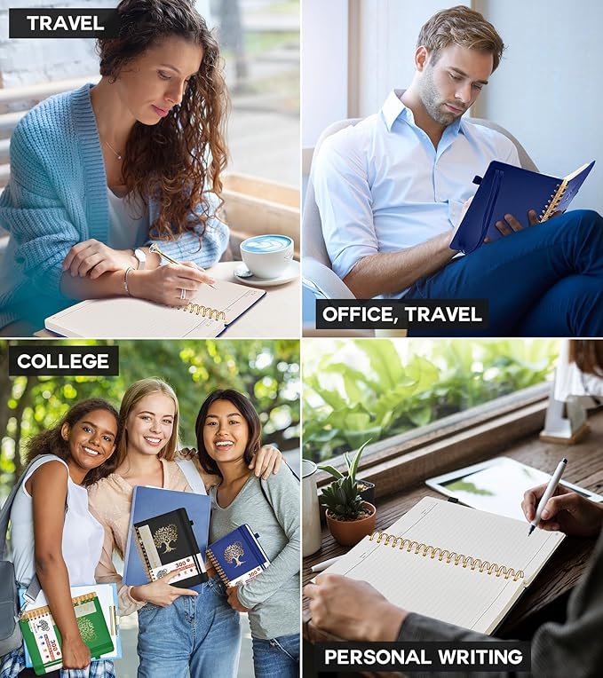 Spiral Notebook Journal for Women Men, 300 Numbered Lined Pages, College Ruled, A5 Hardcover Spiral Bound Notebook for School, Work, Note Taking Writing, Leather Spiral Journal Medium 5.9"x8.5"