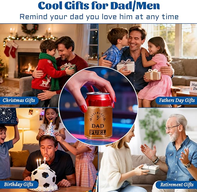 Funny Gifts for Dad from Daughter Son,Christmas Gifts for Men,White Elephant Gifts for Adults,Mens Birthday Gag Cool Retirement Gifts for Him Husband Grandpa,Leather Can Cooler Sleeve Holder for Soda
