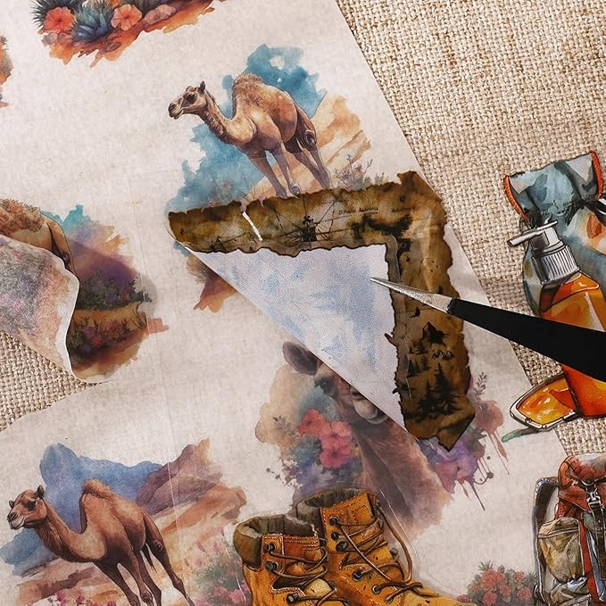 TIAMECH Harvest Overflows Sticker Book - Rich Fall Series, 20 Sheets PET & Washi Stickers for Scrapbooking, Ephemera, Waterproof Junk Journaling Supplies & DIY Crafts (Size 10.5 x 7.1in)