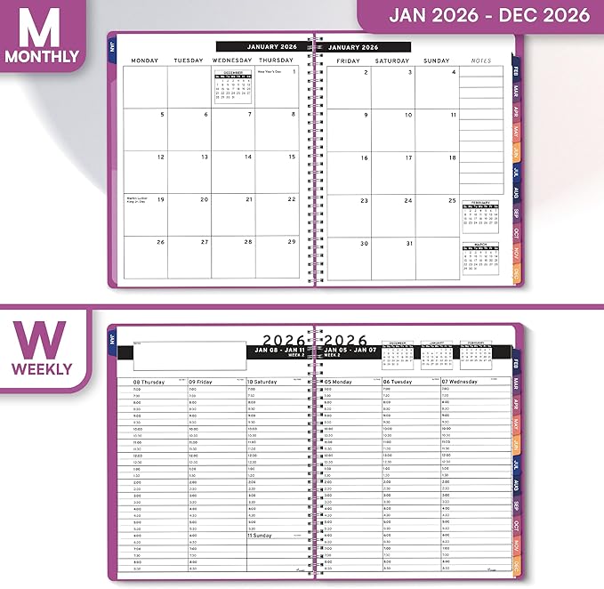 Ensight 2026 Appointment Book and Planner 6.5" x 8.5" Large Hourly Weekly Daily Schedule Book with Tabs, 30 Minute Time Slots, Magenta Calendar Organizer Jan 2026–Dec 2026 Appointment Planner - Magenta
