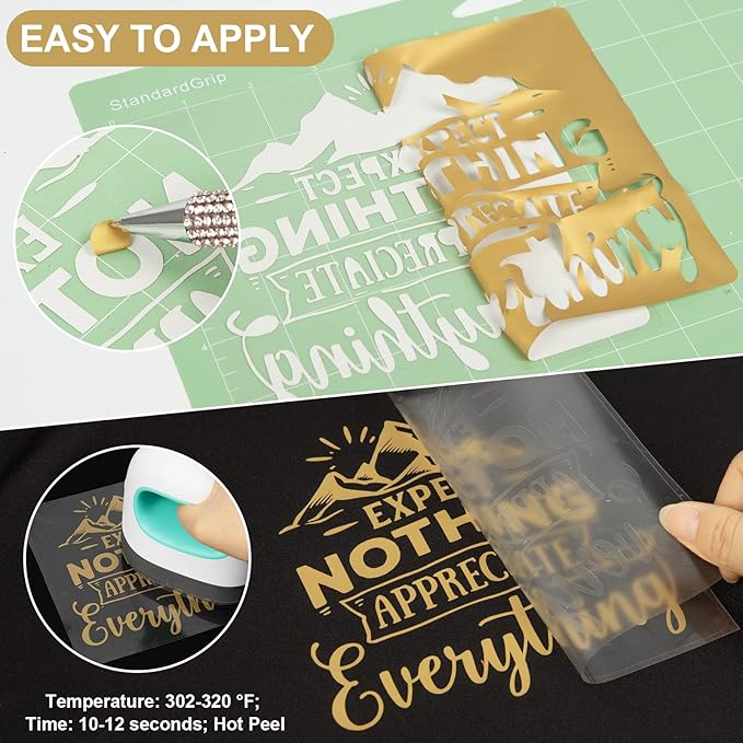 VINYL FROG Heat Transfer Vinyl Roll HTV Vinyl - 12" x5ft Gold Iron on Vinyl for T-Shirts, Heat Press Vinyl for DIY Craft Designs (Gold)