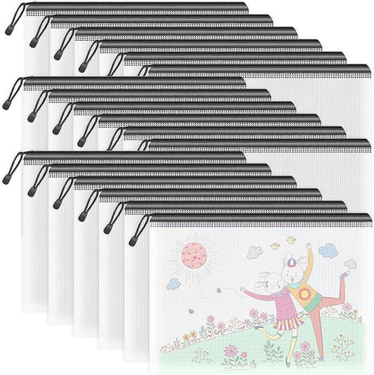 Umriox Zipper Mesh Document Pouch, 13.0 x 9.0 in (Black, 18 Packs), Clear Zipper Pouches, Waterproof Zipper Pouches for Office Supplies Cosmetics Travel Storage