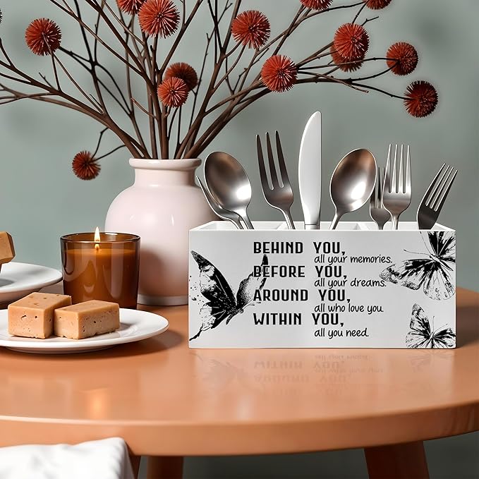 Retro Butterfly Graduation Pencil Pen Holder for Desk, Behind You All Your Memories Wooden Pencil Holder Organizer for Home Office Desk Accessories, Graduation Gifts for Her