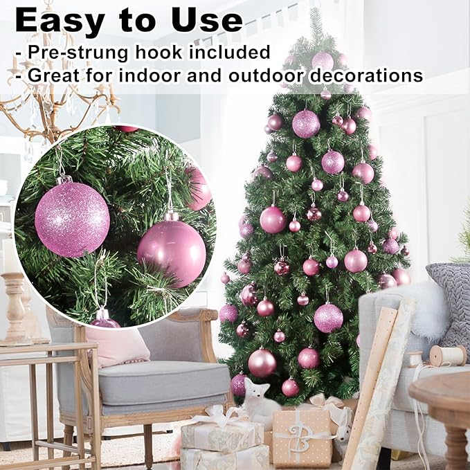 Bubblegun Pink 3.2" Large Christmas Balls - Christmas Tree Decoration Ornaments Shatterproof Hanging Balls for Birthday Halloween Holiday Wedding Decorations Set of 10pcs