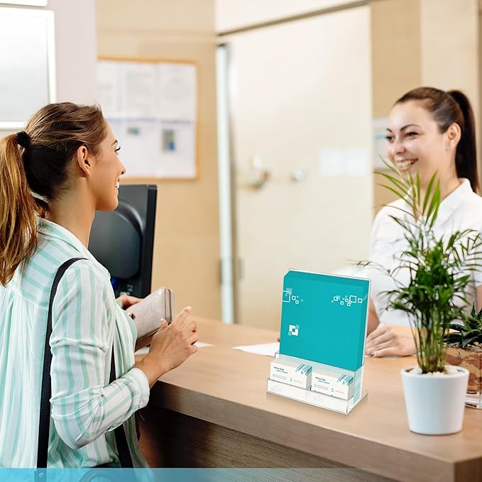 6 Pack Acrylic Brochure Holder 8.5x11 , Clear Brochure Display Stand with Acrylic And Business Card Holder, Plastic Flyer Display Stand for Magazine, Pamphlet, Booklets, Menu, Journals