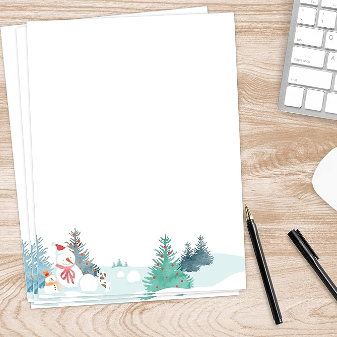 easykart labels Christmas Stationery Paper Letterhead Sheets 60 Pack Holiday Xmas Theme Design For Writing Letters Computer Office Notes & Printing Supplies Size 8.5" X 11"