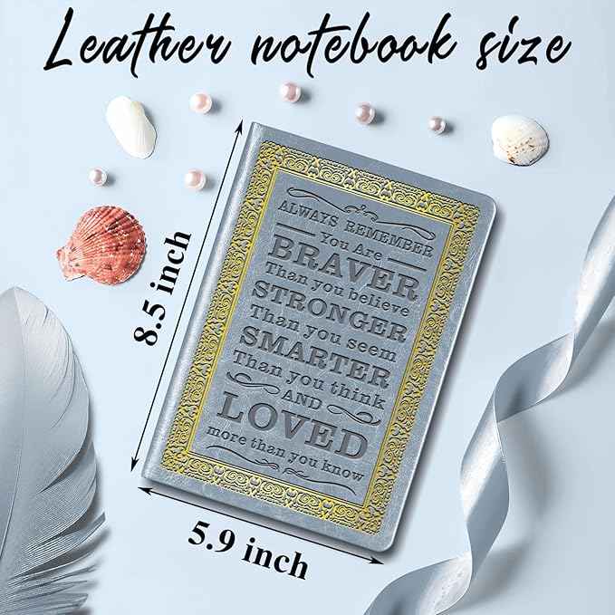 Grey A5 Lined Leather Journal Notebook,Inspirational Leather Journal Notebook for Men Women,200 Pages 100 Gsm Thick Ruled Paper Daily Diary for School,Travel,Business,Work (Grey)