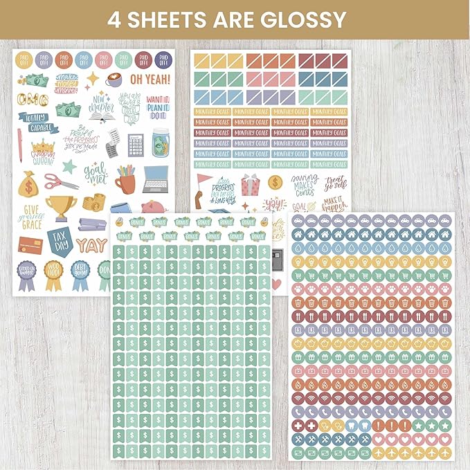 bloom daily planners Budget Planner Stickers for Personal Finance, Budgeting, Money, Bill, Debt and Expense Tracking (8 Sheets, 875 Stickers per Pack)